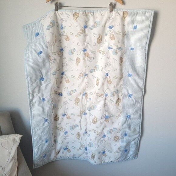 vintage precious moments blue tie ABC lion character print baby quilt retro - Picture 3 of 16